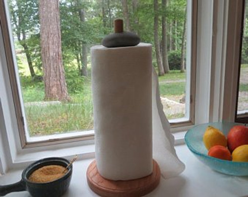 Paper Towel Holder, Wood and Beach Stone
